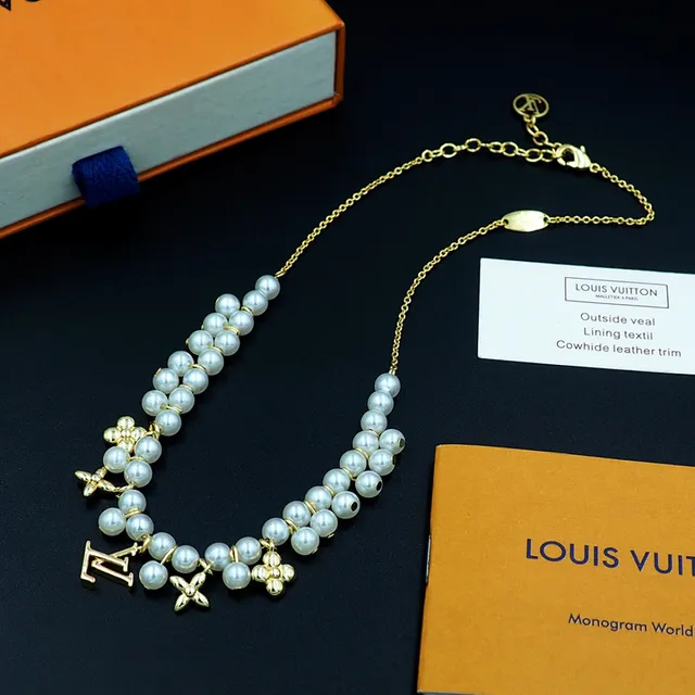 路易威登 LV Flower 金色 白色 珍珠链项链 3