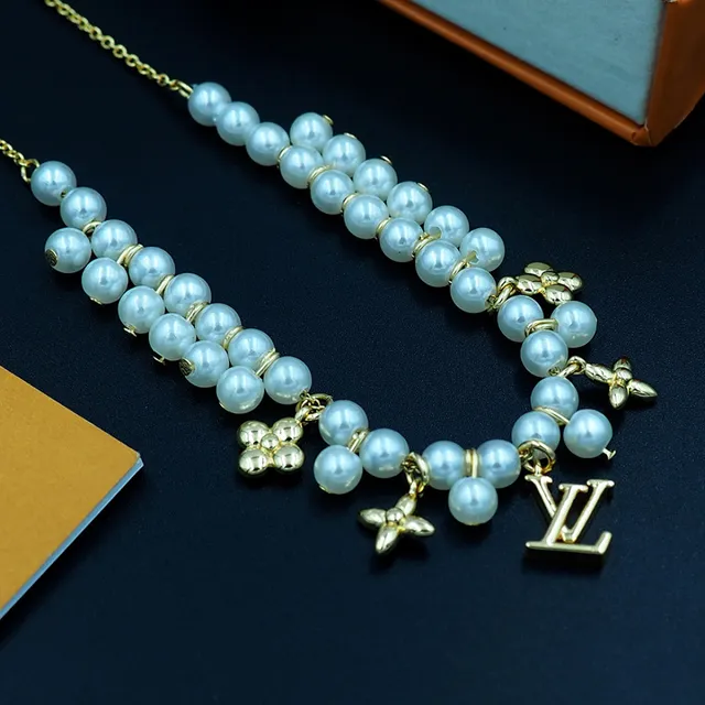 路易威登 LV Flower 金色 白色 珍珠链项链 5