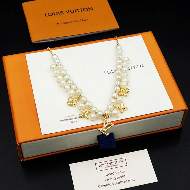 路易威登 LV Flower 金色 白色 珍珠链项链 8