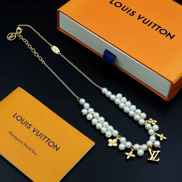 路易威登 LV Flower 金色 白色 珍珠链项链 9