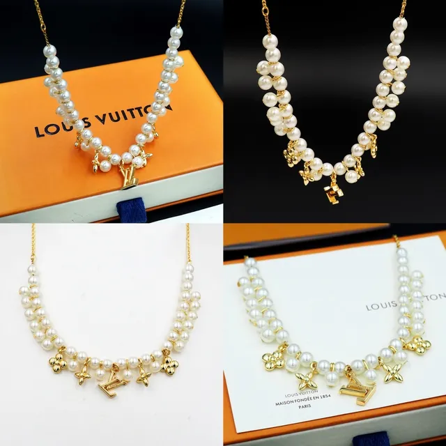 路易威登 LV Flower 金色 白色 珍珠链项链 12