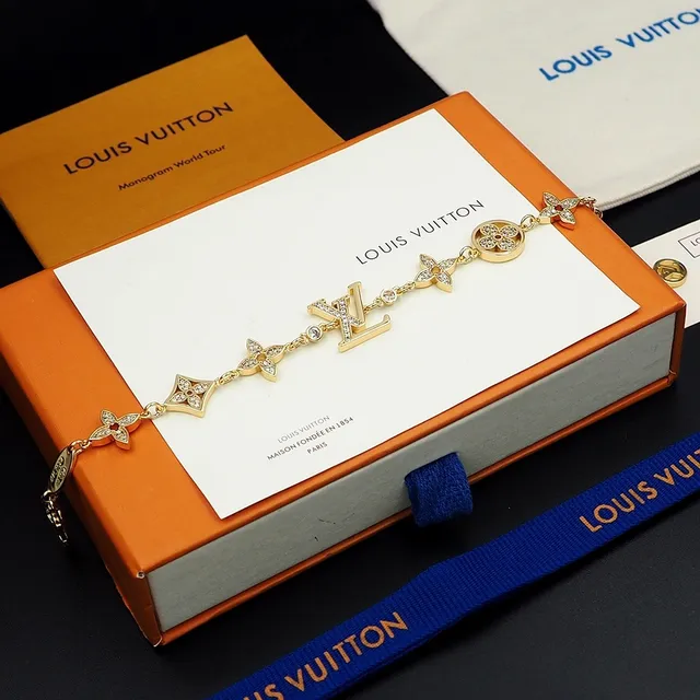 Louis Vuitton LV Flower Pavé-Crystal Gold-Tone Bracelet 8