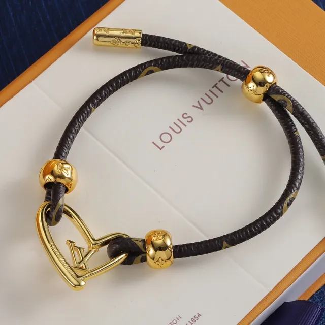 Louis Vuitton LV Coração Pulseira Preto Dourado Enrolada Com Corda 2