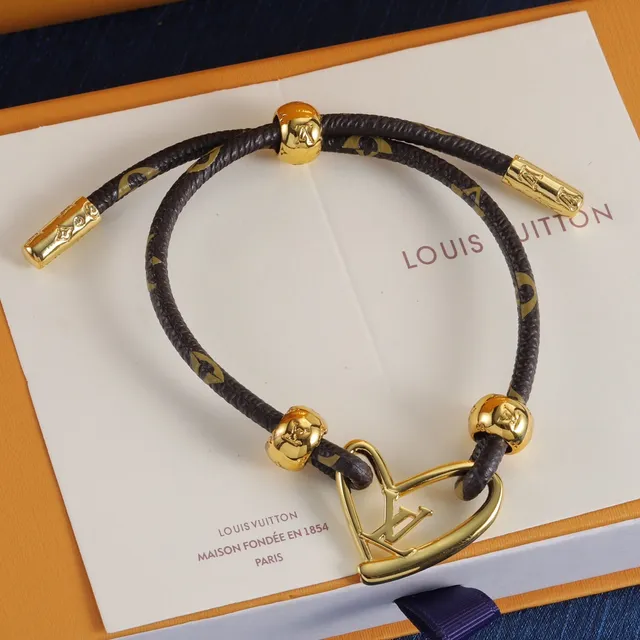 Louis Vuitton LV Coração Pulseira Preto Dourado Enrolada Com Corda 3