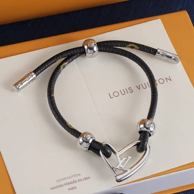 Louis Vuitton LV Coração Pulseira Preto Dourado Enrolada Com Corda 4