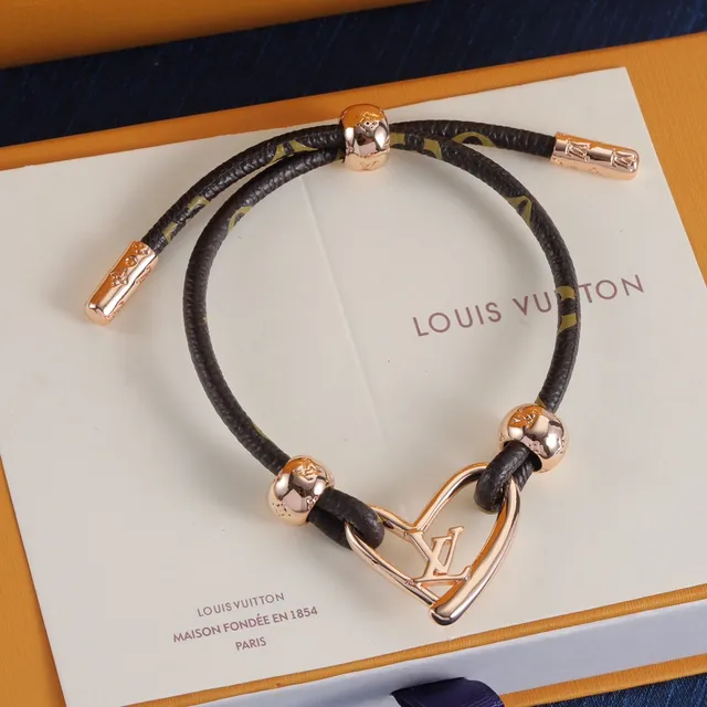 Louis Vuitton LV Coração Pulseira Preto Dourado Enrolada Com Corda 5
