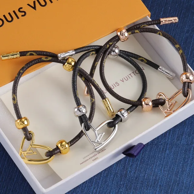 Louis Vuitton LV Coração Pulseira Preto Dourado Enrolada Com Corda 6