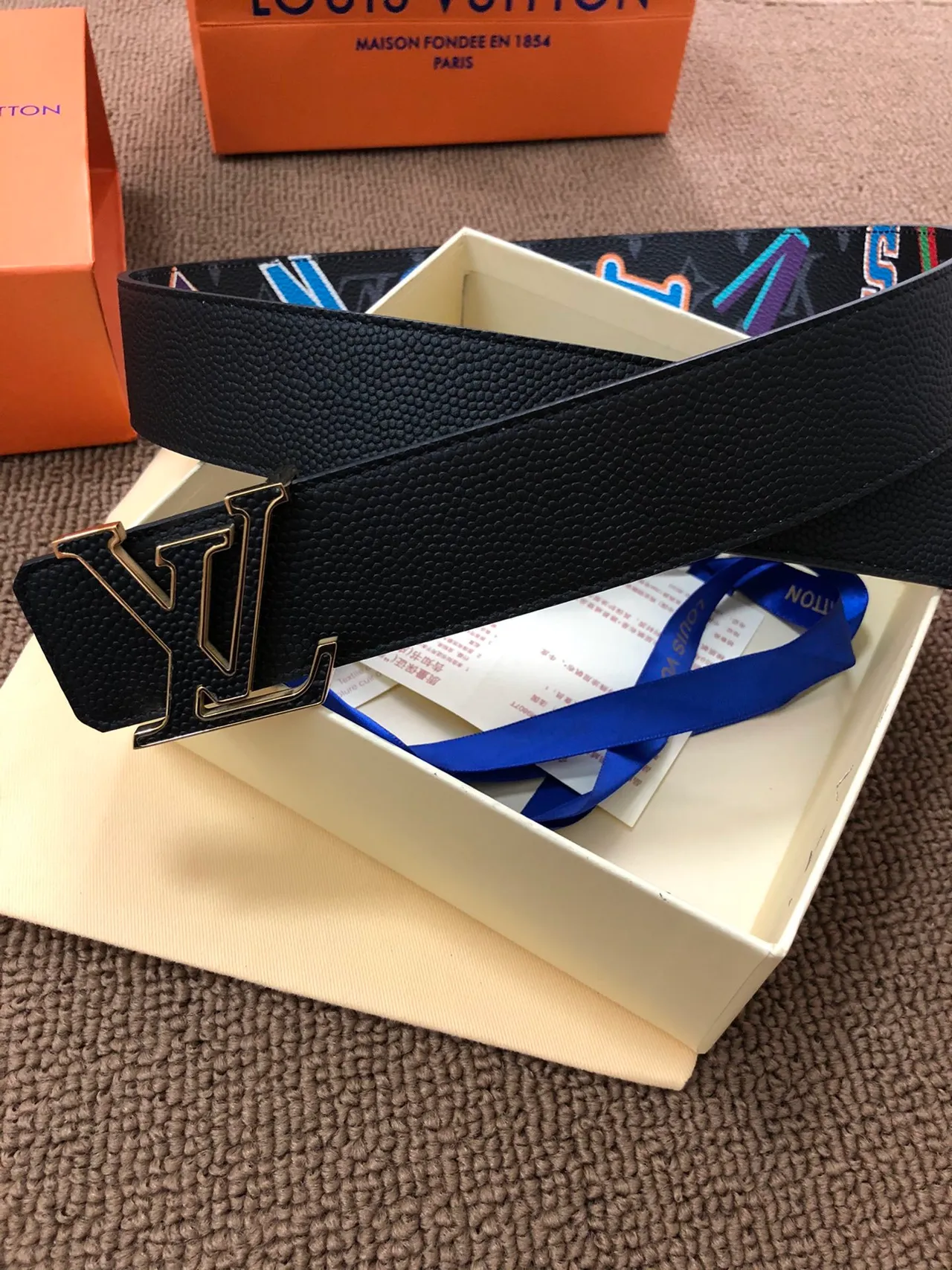 Louis Vuitton LV Initiales Black Pebbled Leather Belt 3