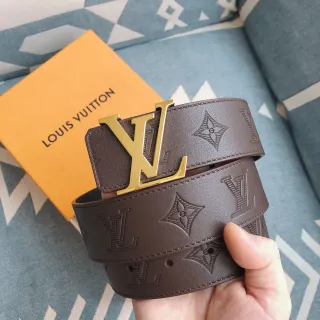 Louis Vuitton LV Initiales বাদামী সোনালি খোঁচানো একক চিহ্ন বাকল চামড়ার বেল্ট