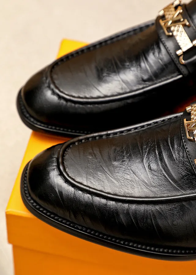 لويس فتون LV مكاسين أسود ذهبي جلد مصقول حزام إبزيم مكاسين 6