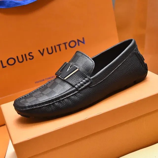 Louis Vuitton LV Loafer Black Textured Leather Metal Logo Loafers 2