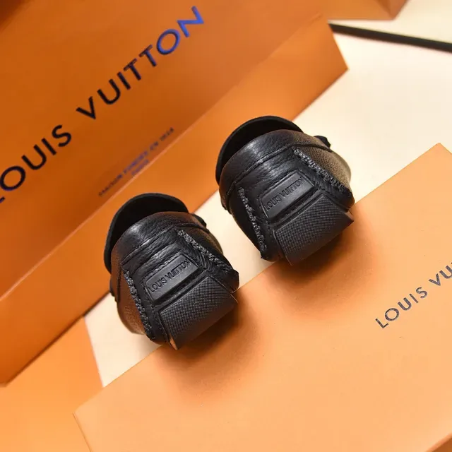 Louis Vuitton LV Loafer Black Textured Leather Metal Logo Loafers 3