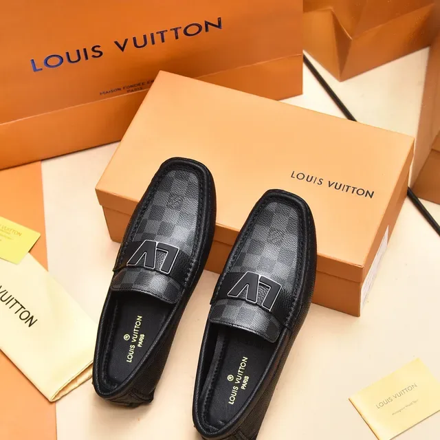 Louis Vuitton LV Loafer Black Textured Leather Metal Logo Loafers 4
