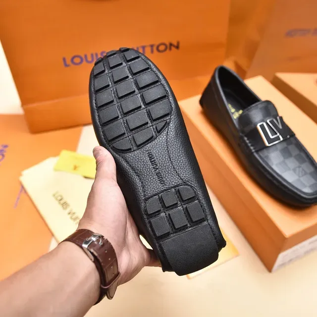 Louis Vuitton LV Loafer Black Textured Leather Metal Logo Loafers 5