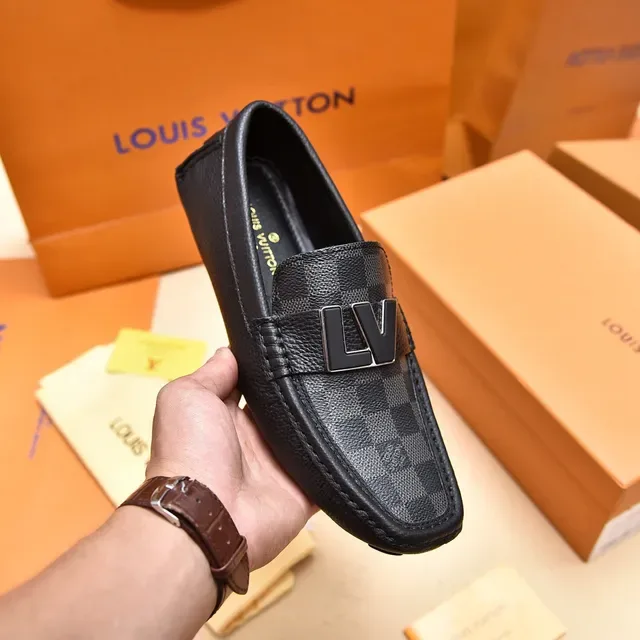 Louis Vuitton LV Loafer Black Textured Leather Metal Logo Loafers 6