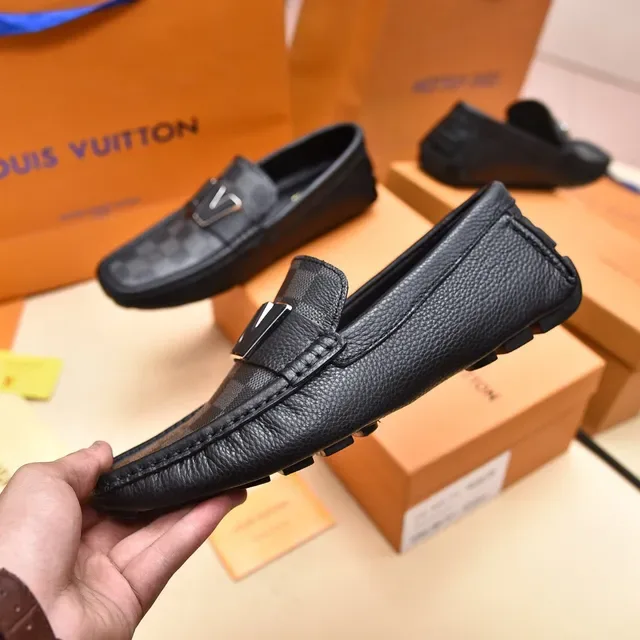 Louis Vuitton LV Loafer Black Textured Leather Metal Logo Loafers 7