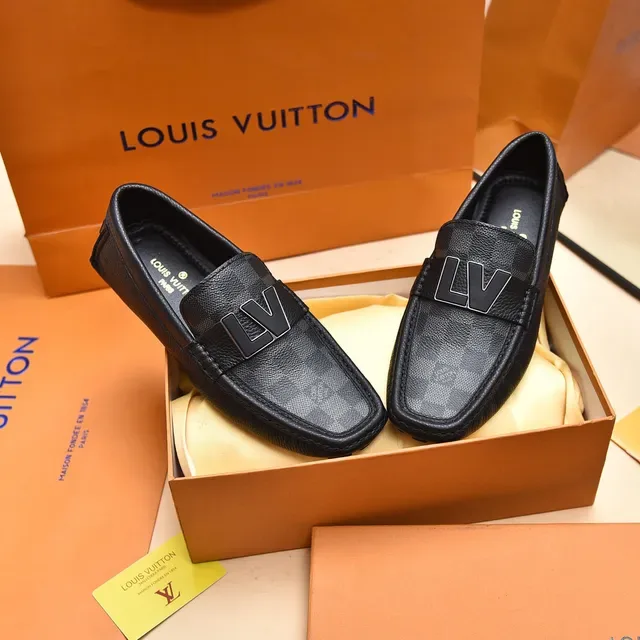 Louis Vuitton LV Loafer Black Textured Leather Metal Logo Loafers 8