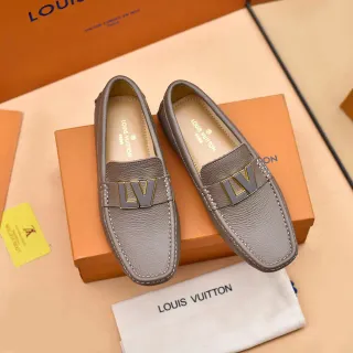 Louis Vuitton LV Loafer धूसর সোনালি দানাদার চামড়া লোগো বাকেল স্ট্র্যাপ Loafer