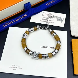 Louis Vuitton LV Monogram سوارة خرز بني فضي راتنج ومعدن سوارة