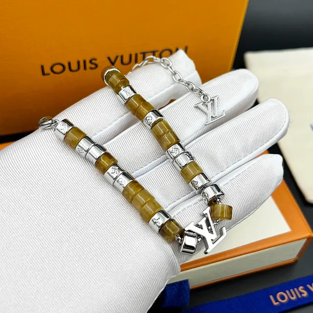 Louis Vuitton LV Monogram Pulseira de contas marrom prata resina e metal pulseira 3
