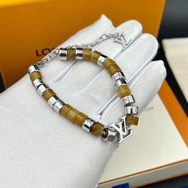 Louis Vuitton LV Monogram Pulseira de contas marrom prata resina e metal pulseira 4