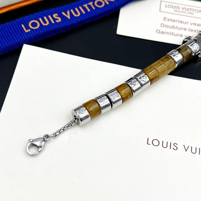 Louis Vuitton LV Monogram Pulseira de contas marrom prata resina e metal pulseira 5