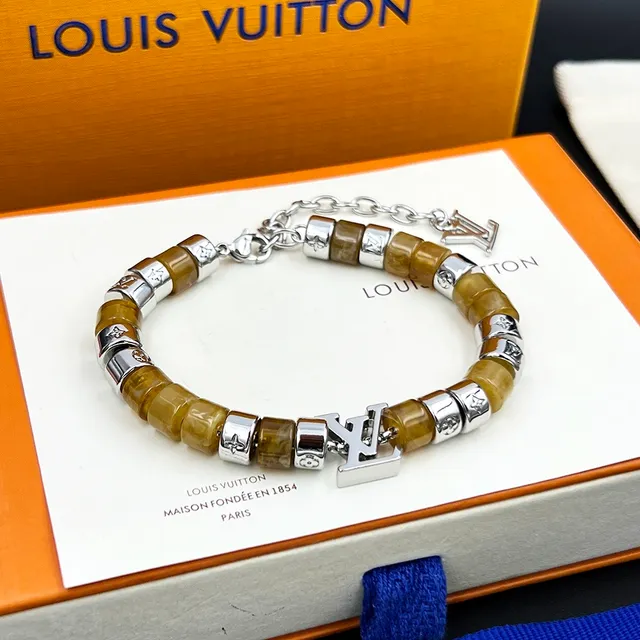 Louis Vuitton LV Monogram Pulseira de contas marrom prata resina e metal pulseira 6