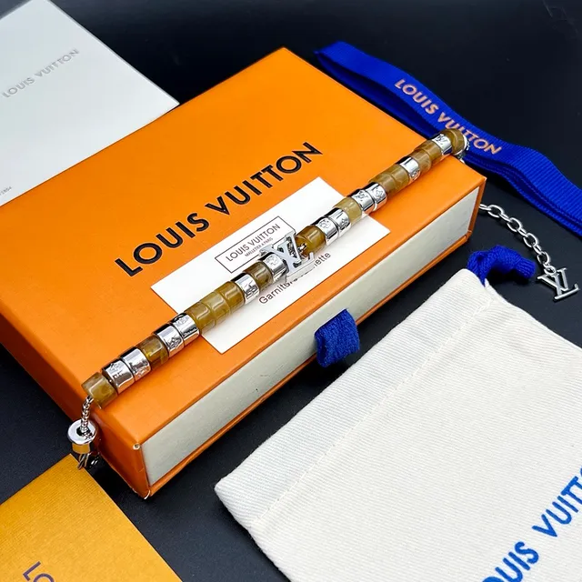 Louis Vuitton LV Monogram Pulseira de contas marrom prata resina e metal pulseira 7