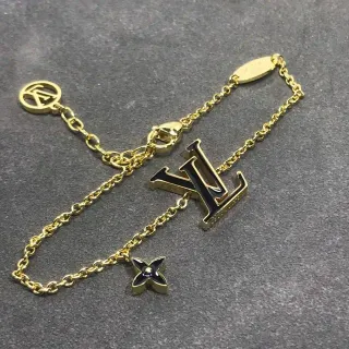 Louis Vuitton LV Monogram Pulsera de Cadena Esmalte Negro Dorado