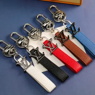 Louis Vuitton LV Monogram Keychain Black White Leather Strap Metal Charm Phone Case