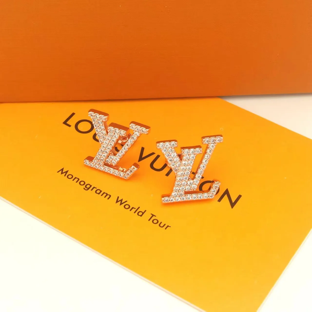 Louis Vuitton LV Monogram Pavé and Polished Gold Stud Earrings 3