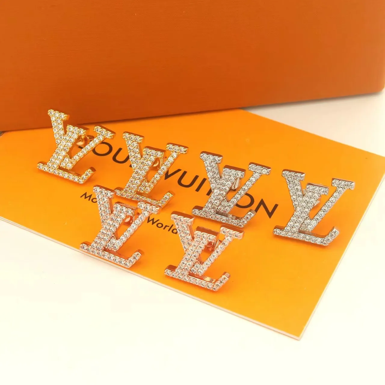 Louis Vuitton LV Monogram Pavé and Polished Gold Stud Earrings 8