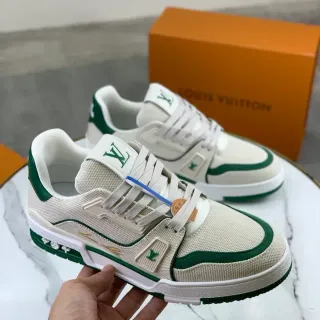 Louis Vuitton LV Trainer Beige y Verde Malla Superior Superposiciones Superpuestas Zapatillas Lifestyle