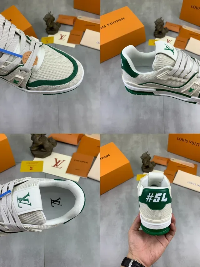 Louis Vuitton LV Trainer Beige Vert Maille Supérieure Superpositions Emboîtées Chaussures Lifestyle 2