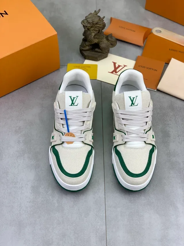 Louis Vuitton LV Trainer Beige Vert Maille Supérieure Superpositions Emboîtées Chaussures Lifestyle 5