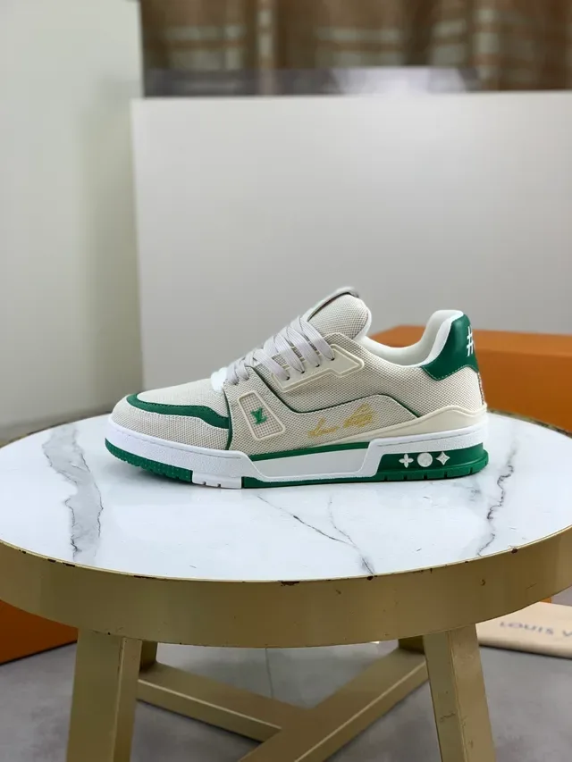 Louis Vuitton LV Trainer Beige Vert Maille Supérieure Superpositions Emboîtées Chaussures Lifestyle 6