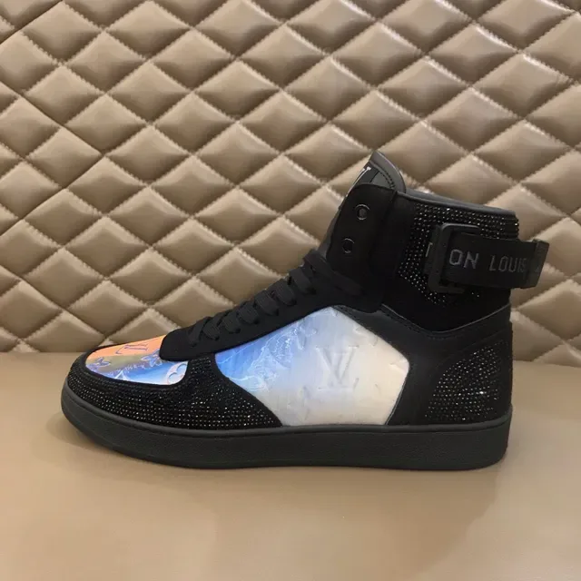 Louis Vuitton LV Trainer Black Multicolor High-Top Crystal-Embellished Mesh Lifestyle Sneakers 5