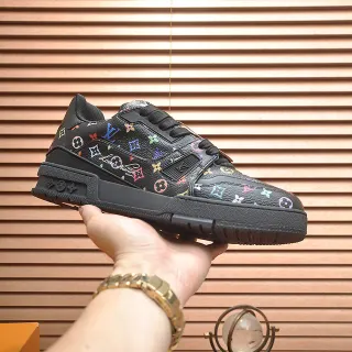 Louis Vuitton LV Trainer Tênis Lifestyle Preto Multicolor Impressão Monograma Couro Solado Chunky Camadas