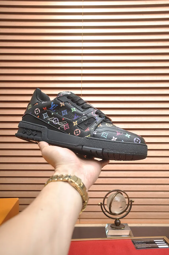 Louis Vuitton LV Trainer Black Multicolor Monogram-Print Leather Chunky Layered Sole Lifestyle Sneakers 1
