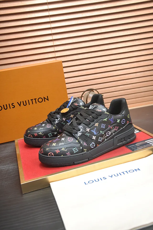 Louis Vuitton LV Trainer Black Multicolor Monogram-Print Leather Chunky Layered Sole Lifestyle Sneakers 4