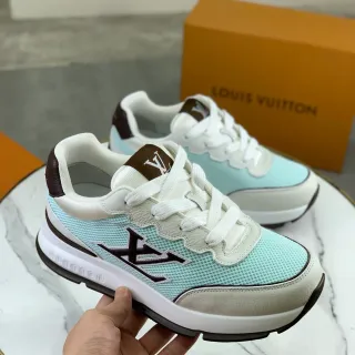 Louis Vuitton LV Trainer Zapatillas Lifestyle Azul Marrón Malla Superior Capas De Cuero Superpuestas