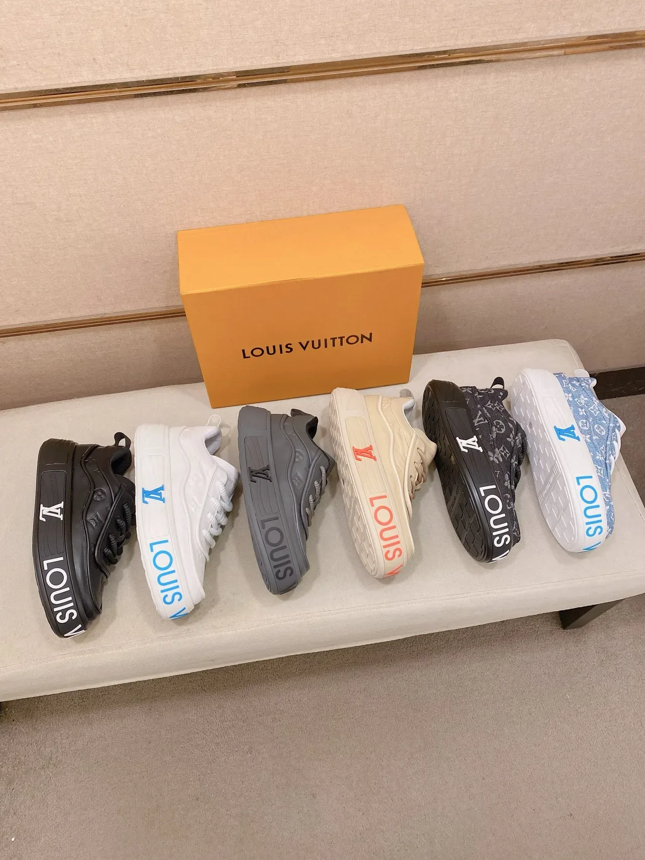 Louis Vuitton LV Trainer Blue White Denim Monogram Upper Platform Sole Lifestyle Sneakers 2