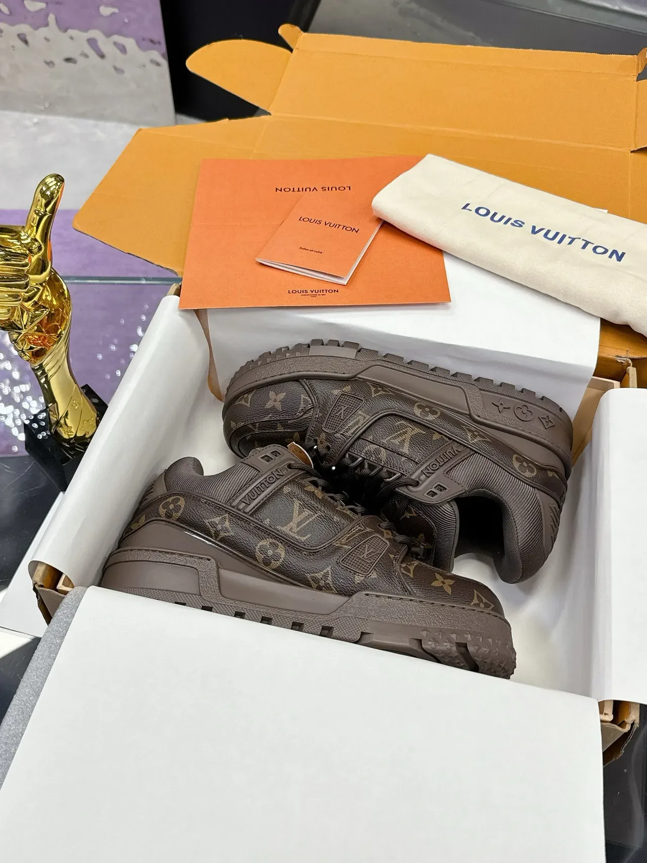 Louis Vuitton LV Trainer Brown Gold Monogram Canvas Chunky Platform Sole Lifestyle Sneakers 2