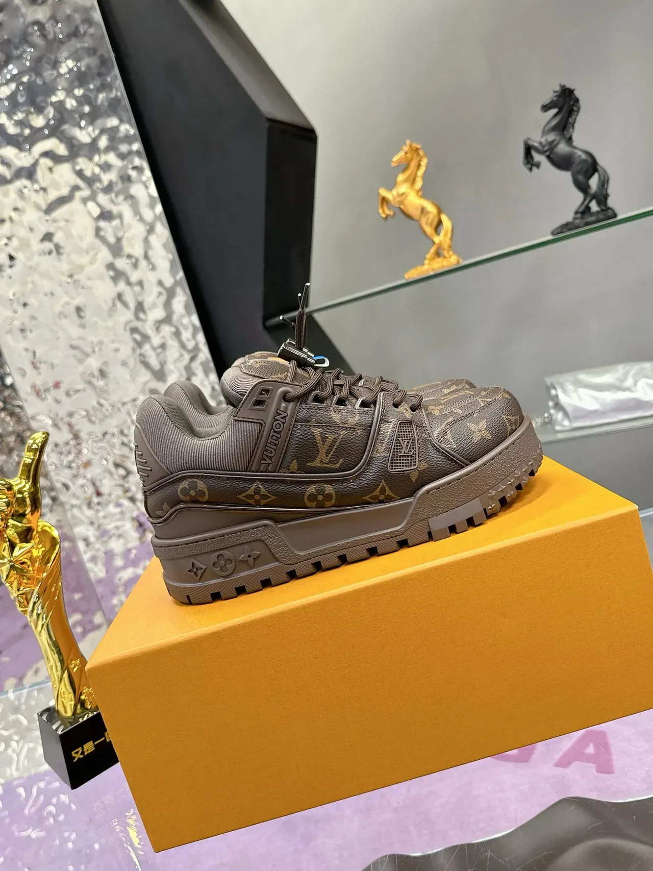 Louis Vuitton LV Trainer Brown Gold Monogram Canvas Chunky Platform Sole Lifestyle Sneakers 3