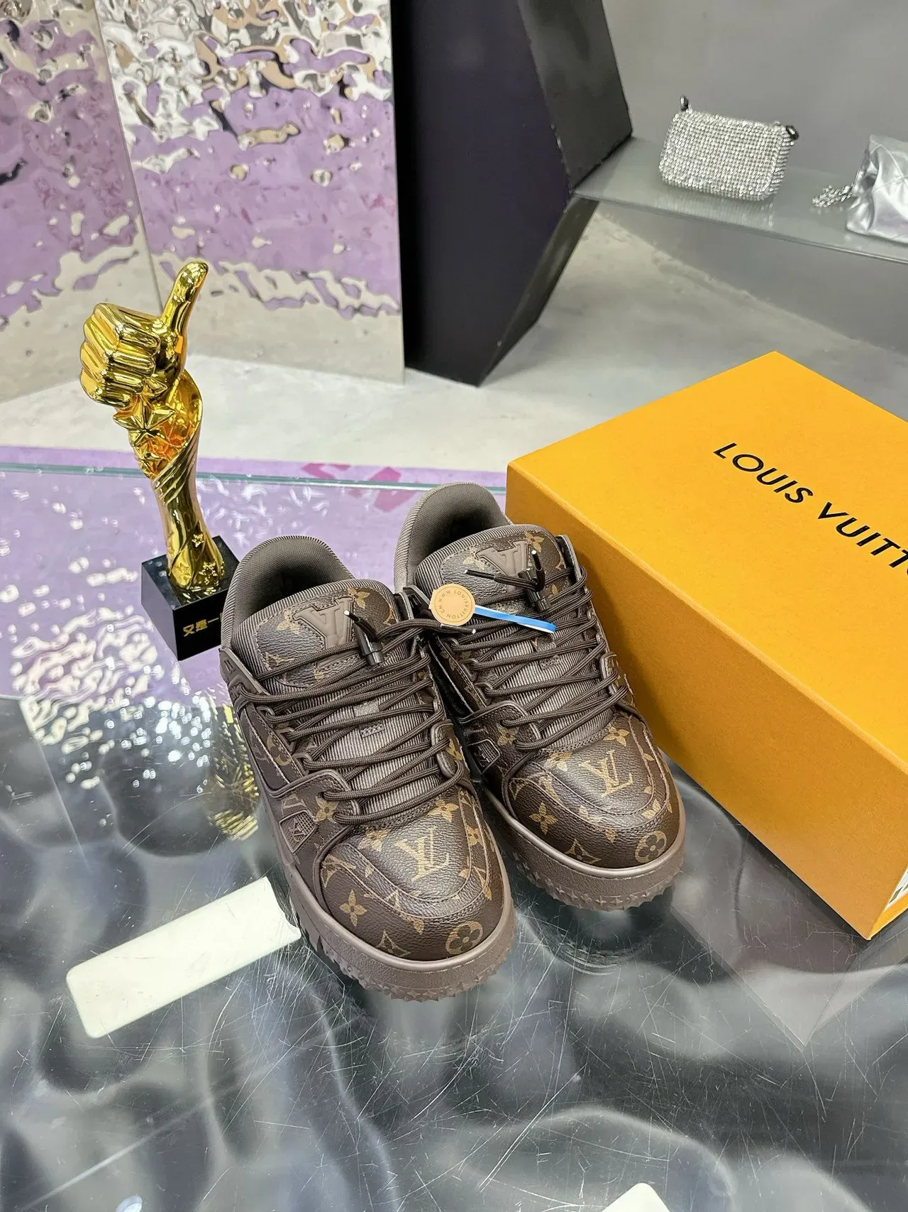 Louis Vuitton LV Trainer Brown Gold Monogram Canvas Chunky Platform Sole Lifestyle Sneakers 5