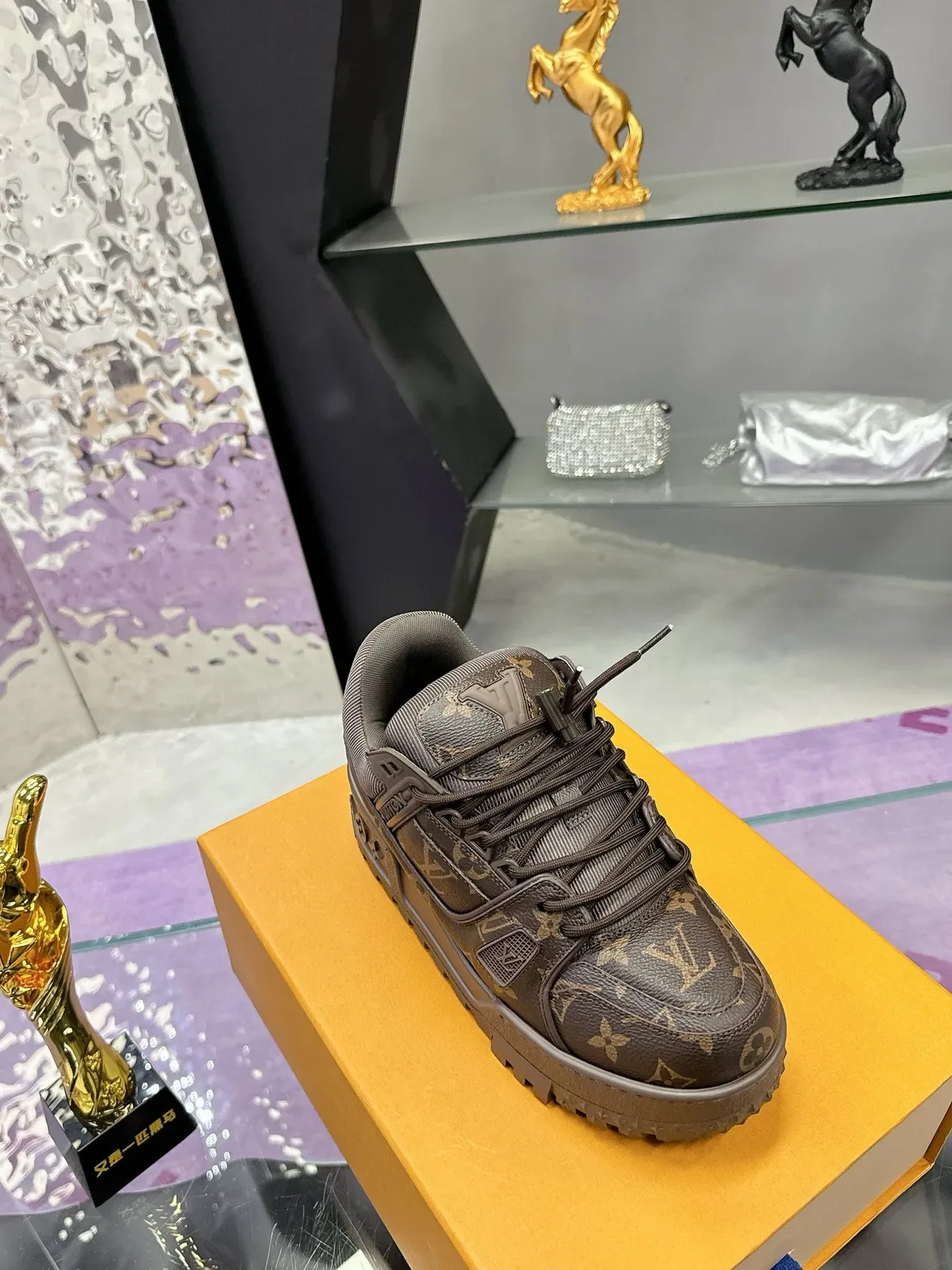 Louis Vuitton LV Trainer Brown Gold Monogram Canvas Chunky Platform Sole Lifestyle Sneakers 6