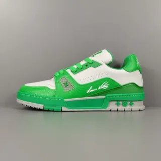 Louis Vuitton LV Trainer Verde Branco Low-Top Camada Couro E Sintético Superior Sneakers Lifestyle