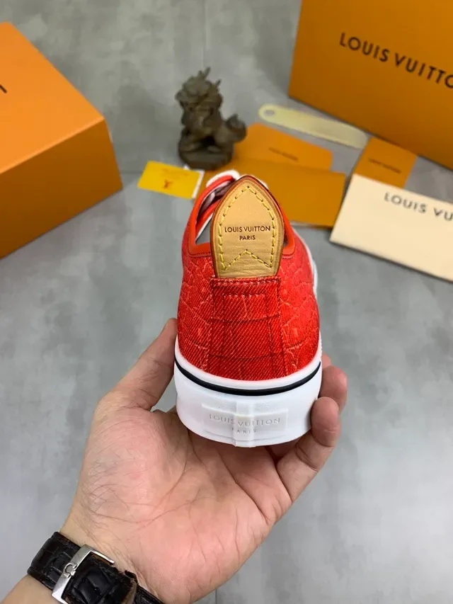Louis Vuitton LV Trainer Zapatillas Naranja Blanco Textil Acolchado Cordones de Yute Lifestyle 3