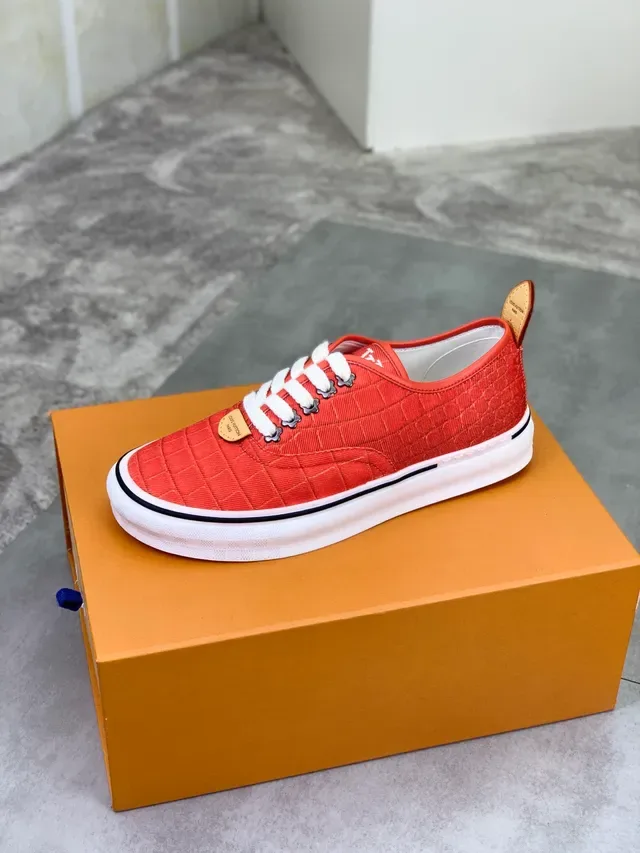 Louis Vuitton LV Trainer Zapatillas Naranja Blanco Textil Acolchado Cordones de Yute Lifestyle 4