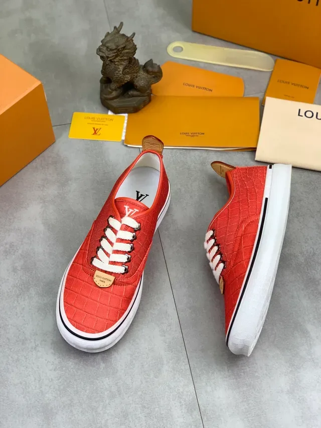 Louis Vuitton LV Trainer Zapatillas Naranja Blanco Textil Acolchado Cordones de Yute Lifestyle 5